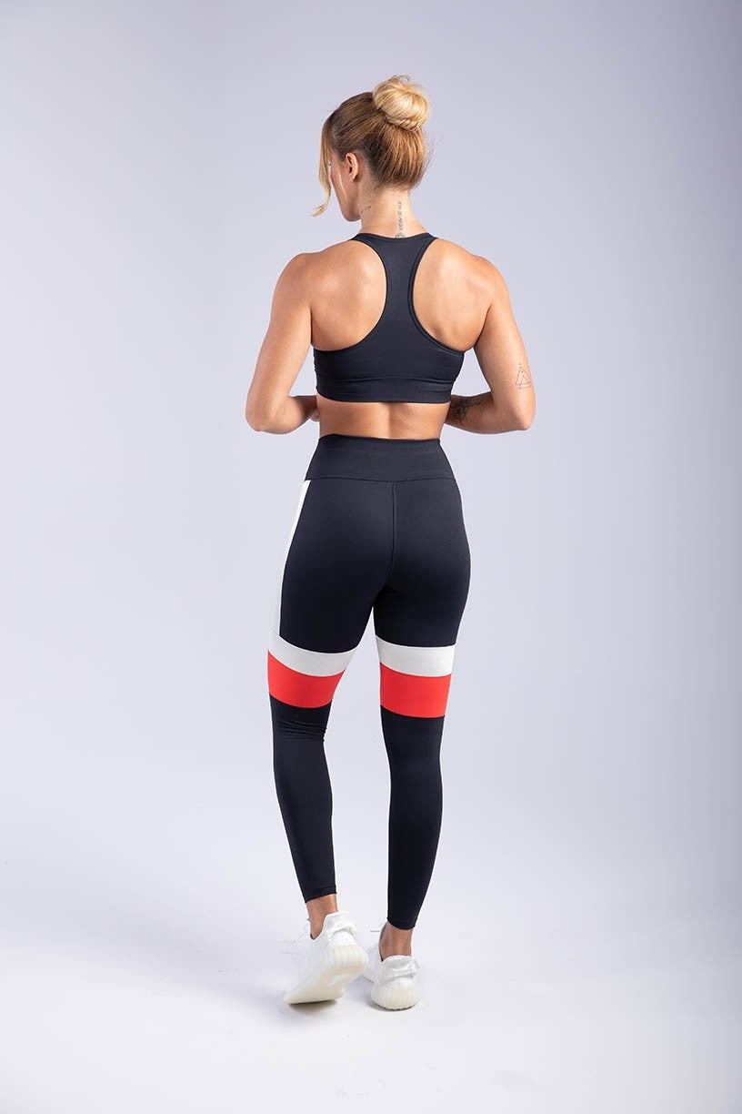 Calça Legging Duo Faixa (Preto / Branco / Vermelho) | Ref: K3319-A