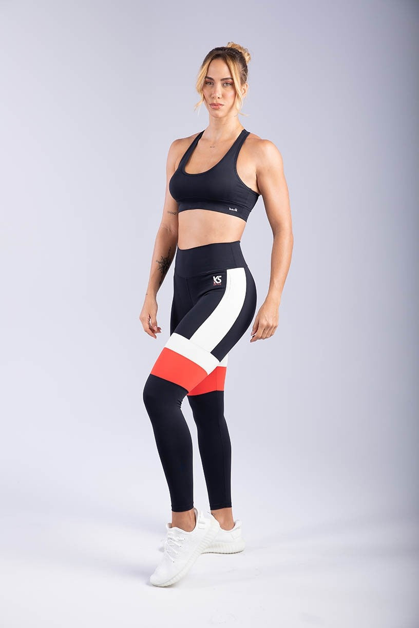 Calça Legging Duo Faixa (Preto / Branco / Vermelho) | Ref: K3319-A