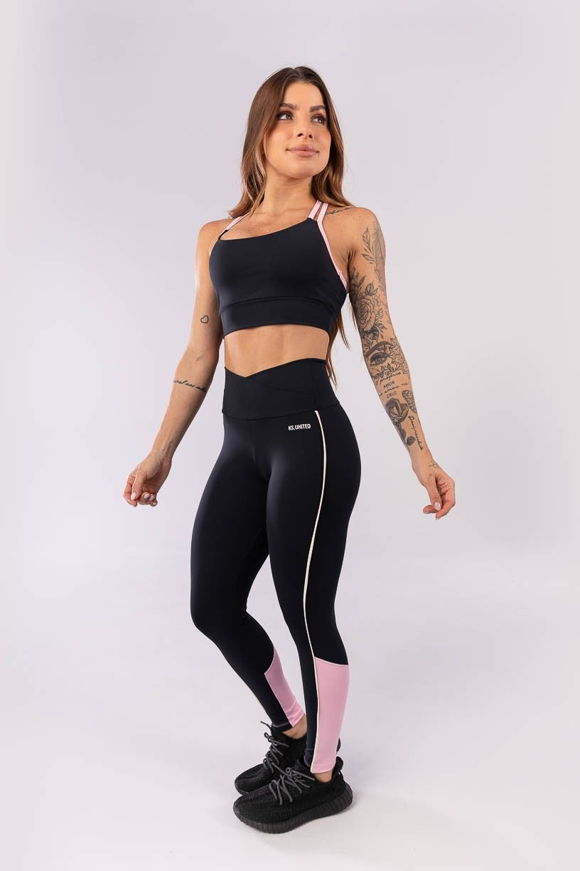 Top com Alças Duplas Cruzadas (Preto / Rosa Claro) | Ref: K3977-A