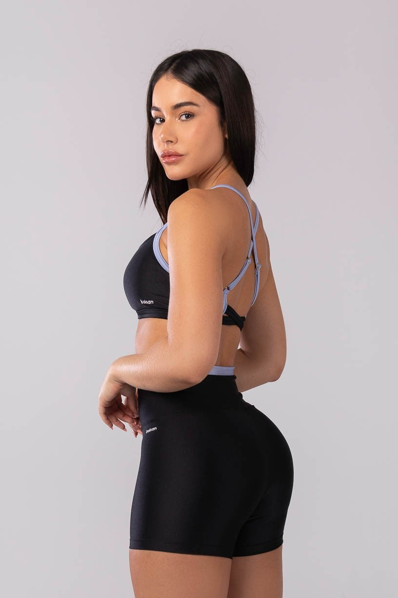 Top com Alças e Tiras Cruzadas (Preto / Azul Claro) | Ref: K4115-B