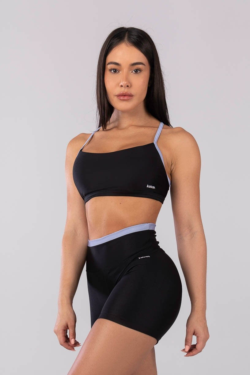Top com Alças e Tiras Cruzadas (Preto / Azul Claro) | Ref: K4115-B