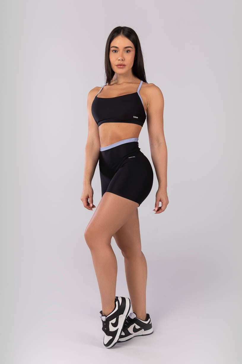 Top com Alças e Tiras Cruzadas (Preto / Azul Claro) | Ref: K4115-B