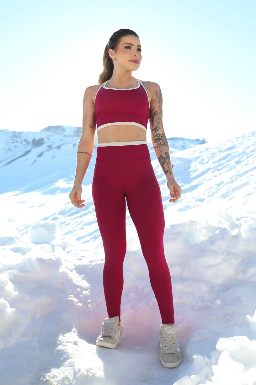 Calça Legging com Recorte e Cós de Vira (Açaí / Bege) | Ref: K4274-B