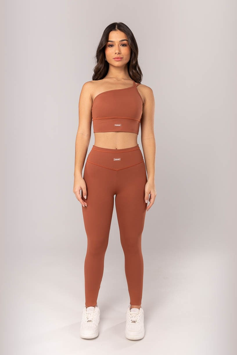 Calça Legging com Cobertura no Cós e na Vira (Marrom) | Ref: K4321-B