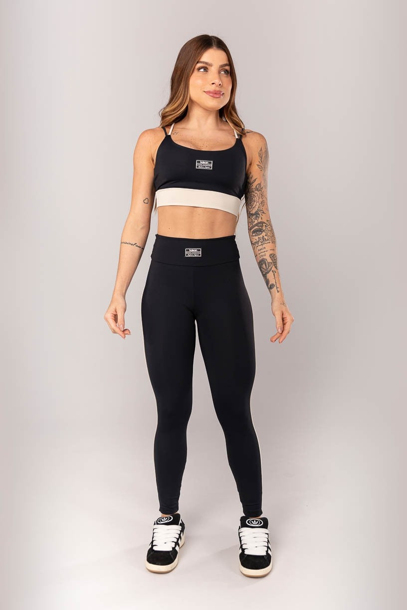 Top Bicolor com Alças Duplas (Preto / Bege) | Ref: K4331-A