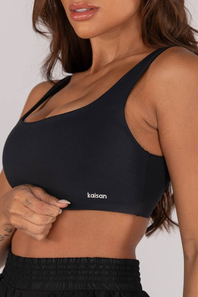 Top com Alças Largas e Costas Abertas com Tiras (Preto) | Ref: K4541-B