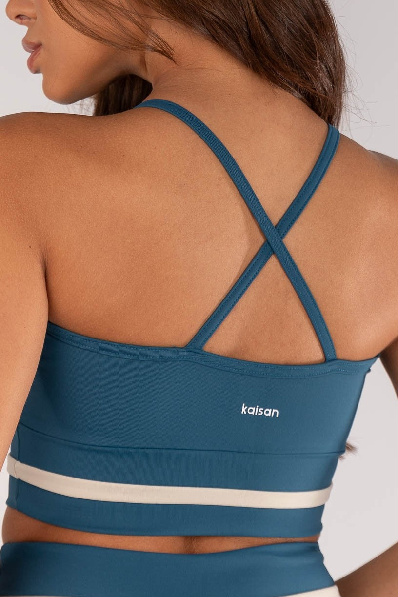 Top Decote Halter com Alças e Recote no Cós (Azul Petróleo / Off-White) | Ref: K4633-C