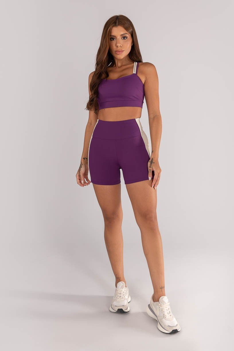Top Mix de Tecidos com Alças Em Rolotê (Ametista / Off-White / Pérola) | Ref: K4635-A