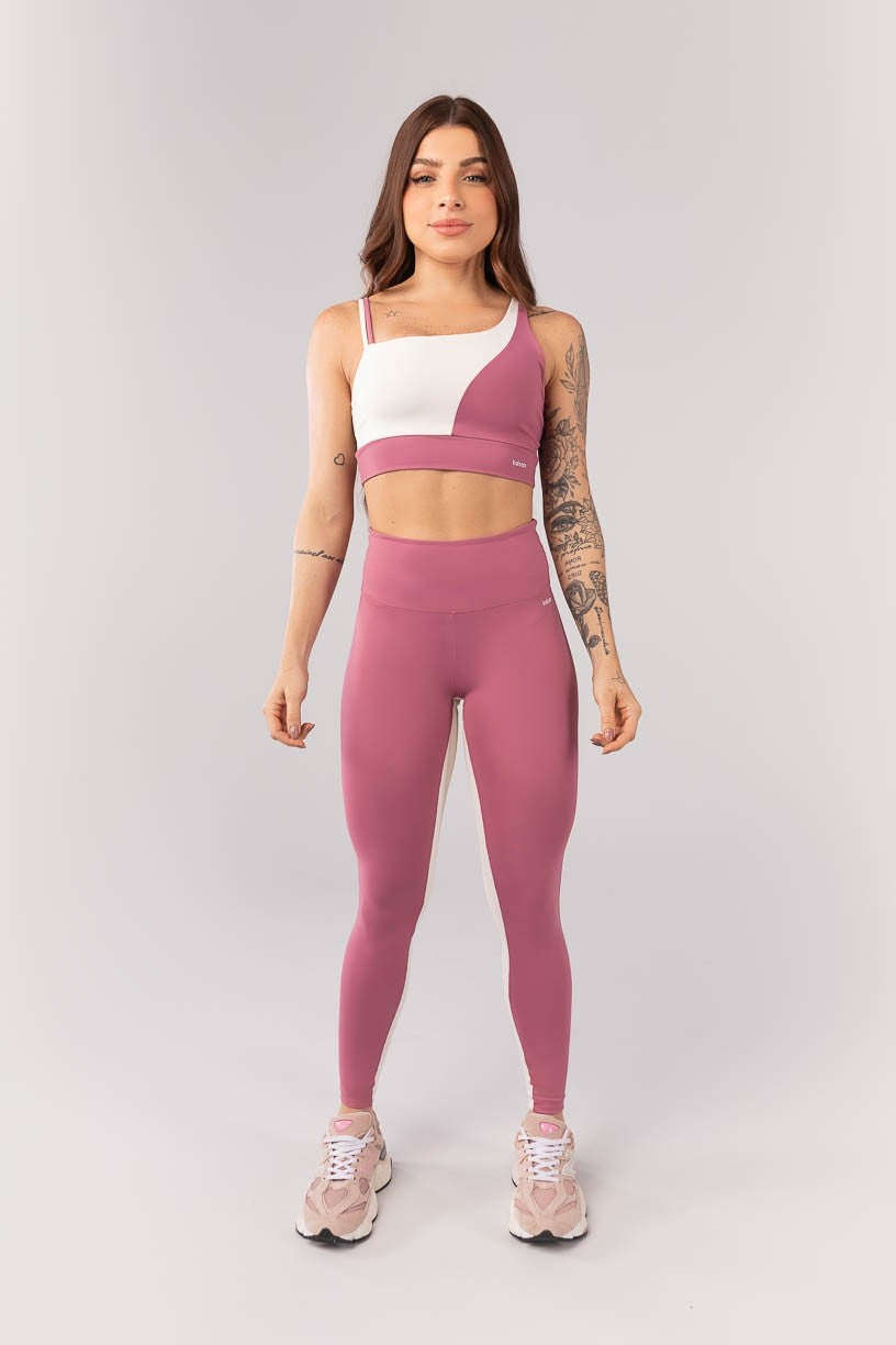 Calça Legging com Faixa no Entrepernas (Rosê / Off White) | Ref: K4089-A
