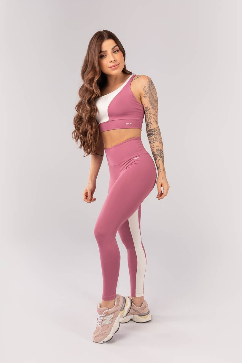 Calça Legging com Faixa no Entrepernas (Rosê / Off White) | Ref: K4089-A