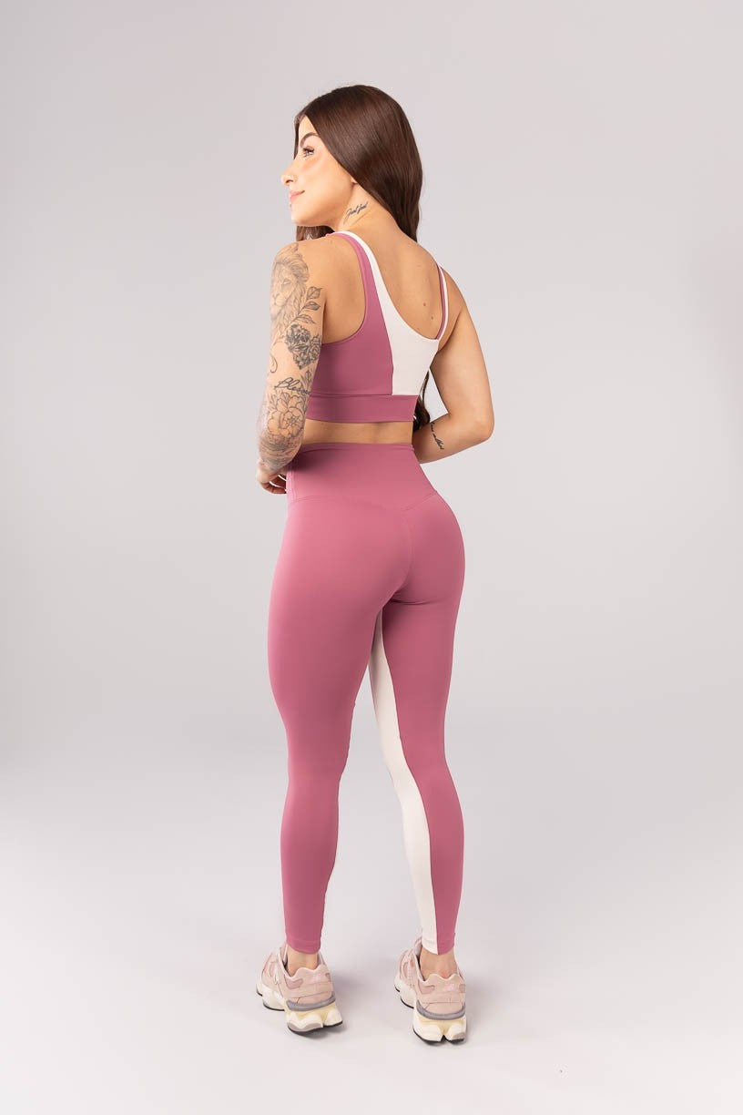 Calça Legging com Faixa no Entrepernas (Rosê / Off White) | Ref: K4089-A