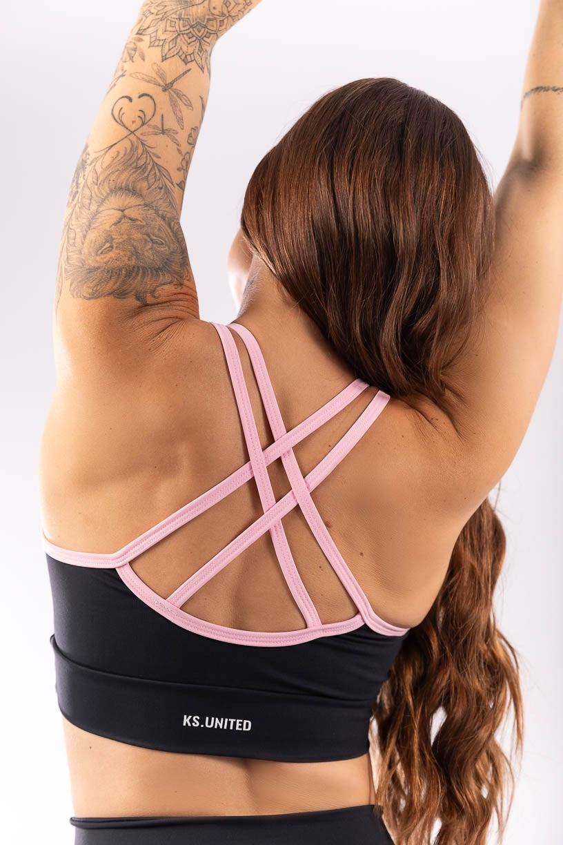 Top com Alças Duplas Cruzadas (Preto / Rosa Claro) | Ref: K3977-A