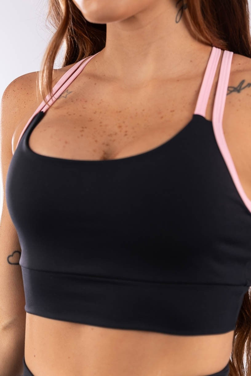 Top com Alças Duplas Cruzadas (Preto / Rosa Claro) | Ref: K3977-A