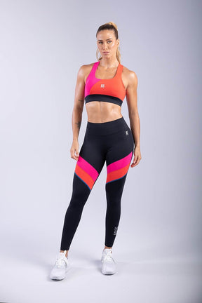 Calça Legging com Faixa Dupla (Preto / Rosa / Vermelho) | Ref: K3304-A