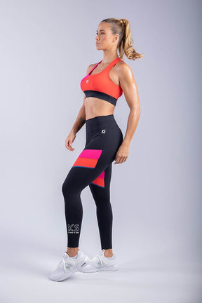 Calça Legging com Faixa Dupla (Preto / Rosa / Vermelho) | Ref: K3304-A