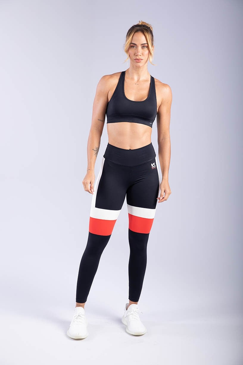 Calça Legging Duo Faixa (Preto / Branco / Vermelho) | Ref: K3319-A