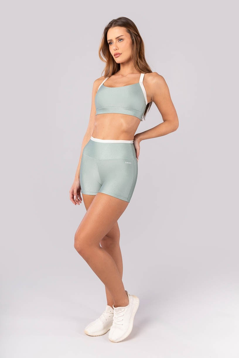 Top Bicolor com Alças Largas Cruzadas (Verde Menta / Off-White) | Ref: K4398-B