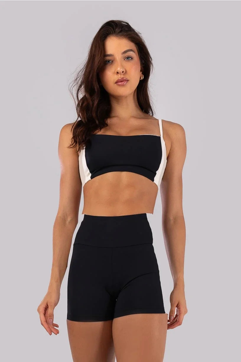 Top Decote Reto com Faixas Laterais (Preto / Bege / Off-White) | Ref: K4532-A