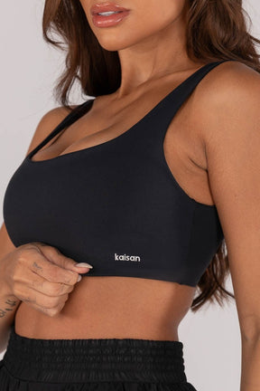 Top com Alças Largas e Costas Abertas com Tiras (Preto) | Ref: K4541-B