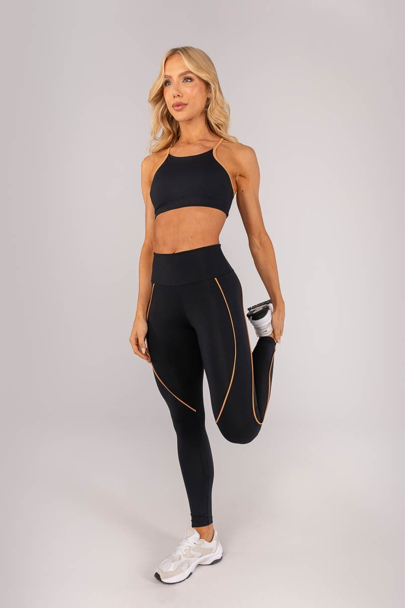 Calça Legging com Vivos (Preto / Caramelo) | Ref: K4598-A