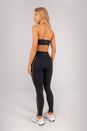 Calça Legging com Vivos (Preto / Caramelo) | Ref: K4598-A