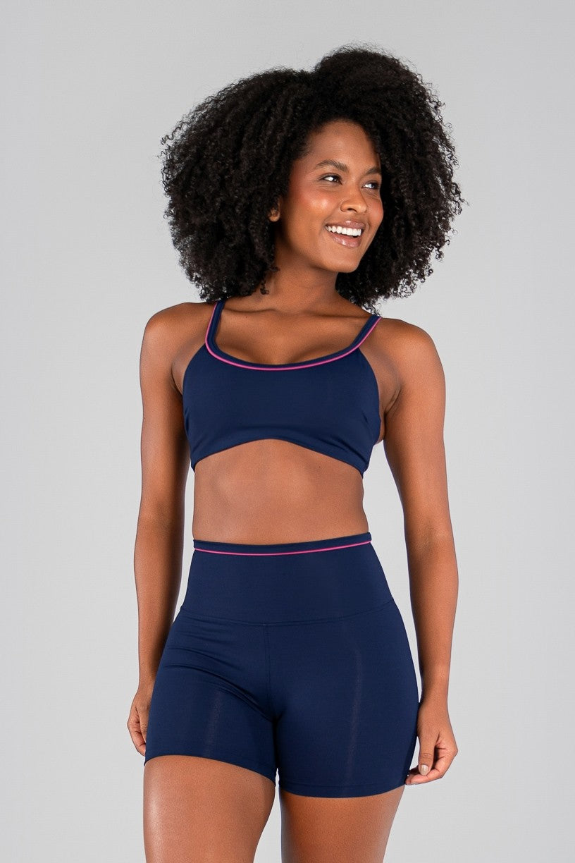 Top com Vivo Contrastante nas Alças (Azul Marinho / Sorbet) | Ref: K4724-B