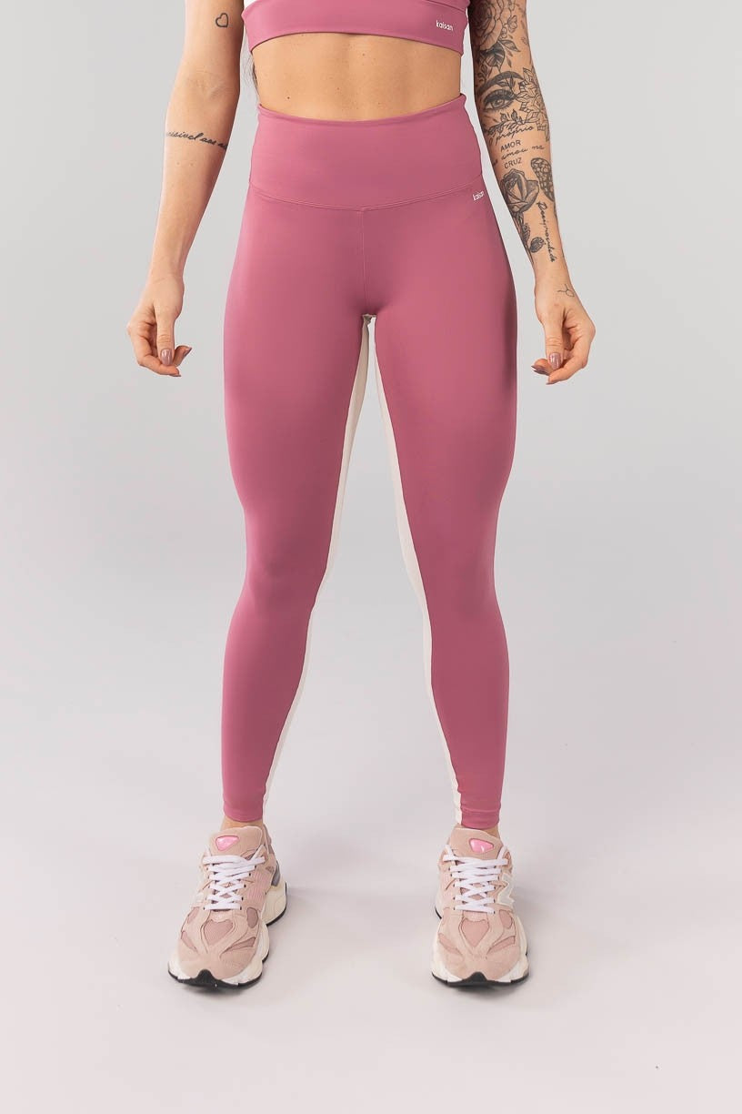 Calça Legging com Faixa no Entrepernas (Rosê / Off White) | Ref: K4089-A