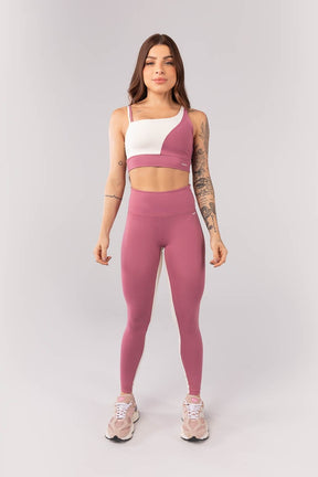 Calça Legging com Faixa no Entrepernas (Rosê / Off White) | Ref: K4089-A