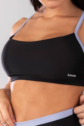 Top com Alças e Tiras Cruzadas (Preto / Azul Claro) | Ref: K4115-B